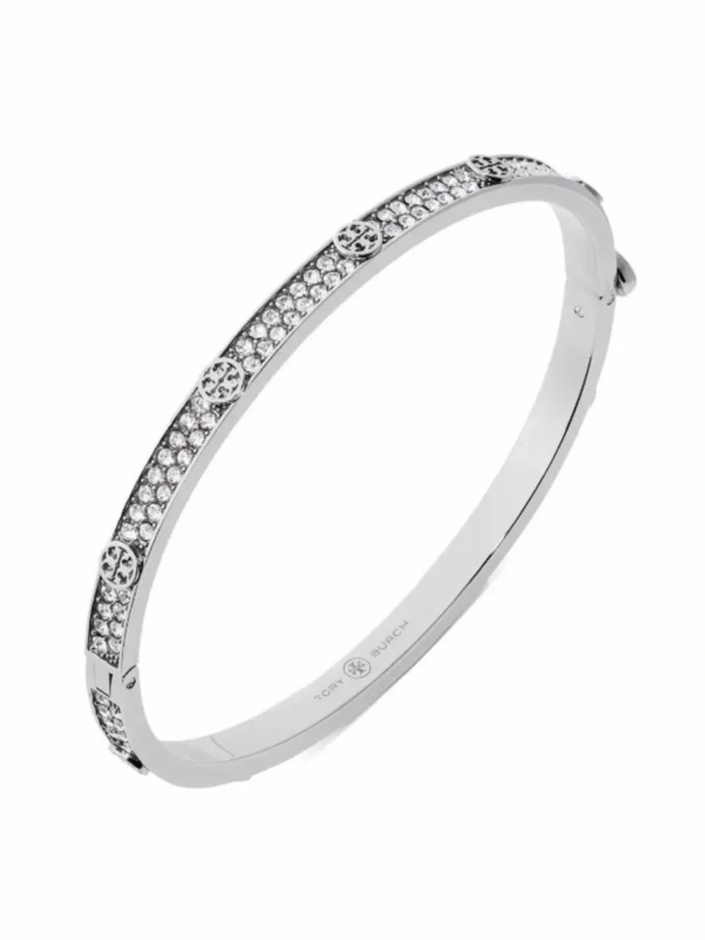TORY BURCH • Silver Thin Icon Pave Crystal Hinge Bracelet